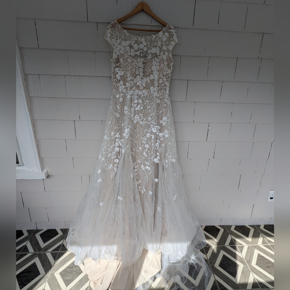 New! Darryl Jagga Hannah A-Line Floral Applique Wedding Dress Embellished Belt - Picture 14 of 16